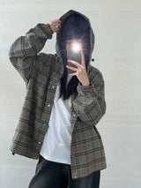 (UNISEX) Brany フランネルフードシャツ