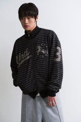 STRIPE UNICORN VARSITY ZIP UP BLACK