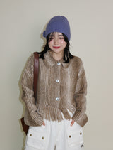 Gamants coloring gradation fringe long-sleeve cropped wool knitwear