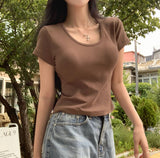 [BELLIDE MADE] バブル, Uネックセミクロップド半袖Tシャツ