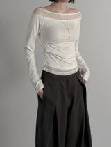 Ribbed Color Matching Layered Pintuck Boat Neck Tee