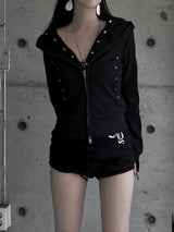studded slim fit hooded zip-up (2color)