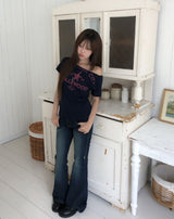 リカ ステッチ ロー ブーツカット デニム パンツ