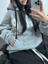 フリース🔥ハットプリンティングレタリングタトゥーパッチビッグフーディー 💙🩶🤎3COLOR