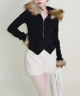 デッカウルフジョットフード付きファーニットジップアップジャケット (Wool Jacket)