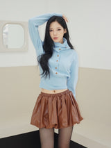 brown leather pumpkin banding skirt