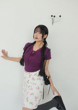 レースVネックストラップクロップトップ (WHITE, PURPLE 2COLORS!)