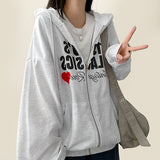 Hearts Heart Reverse Lettering Overfit Hooded Zip-Up