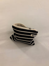 Mono ribbed stripe flat pouch - black , S size