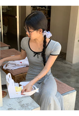 カバーシャーリングフレア半袖ロングドレス