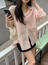 Peach Stripe Loose Fit Shirt (4color)