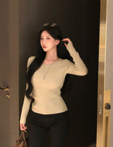 [BELLIDE MADE] Basic item, round rib long sleeve knit