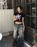 Cat gradation denim pants