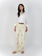 PUPPY EMBROIDERED CREAM DYED STRAIGHT DENIM code 26226