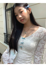 Lace Blue Ribbon Two Piece Long Sleeve Tee