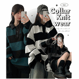Normal boxy dangara collar button knitwear