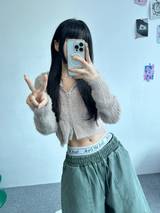 アンゴラクロップフードジップアップ🖤🩷💛🤎💚 - 6カラー