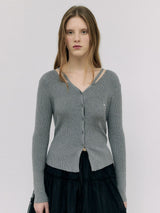 CUT OUT SLIM FIT KNIT CARDIGAN GRAY