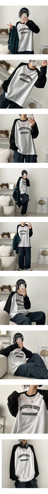 Brick coloration raglan long-sleeved shirt