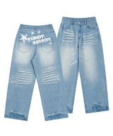 BACK HAND PRINTING WIDE DENIM PANTS