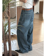 Wide stripe denim pants(2color)