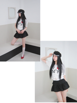 コットンバンディング エンブロイダリー ドットフレアミニスカート