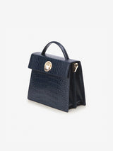LAZEL MINI CROC shoulder leather bag / Wani Navy
