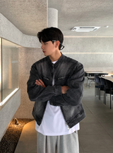 Biwon Washed Biker Denim Jacket
