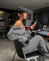 Wearing ストライプ ツーウェイフードジップアップ