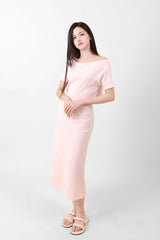 オフショルダースリットロングワンピース Pink