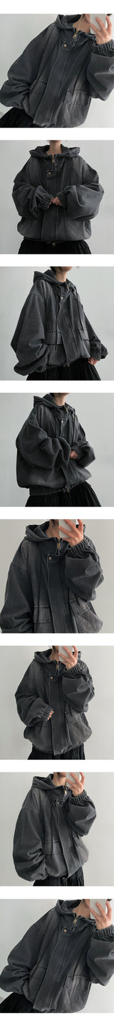 [High quality!] Pett incision boxy denim hooded jumper (2 colors)