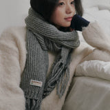 Rain Tassel Knit Muffler (Gray)