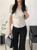 Paibee Collared Neck Shirred Blouse