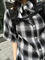 Unisex デイリーレトロチェッカード半袖シャツ