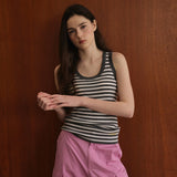 Wool 100% Striped Knit Sleeveless_Grey