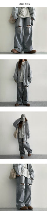 [3 Tier Length] [S–2XL] エスターニースリットワイドデニムパンツ (3 colors)