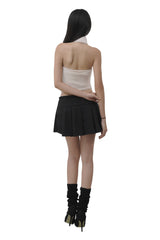 Hugging ribbon pleated skirt, Black