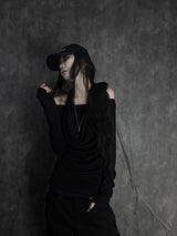 soft drape halter long sleeve T (2color)