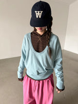 deep U-neck knit top