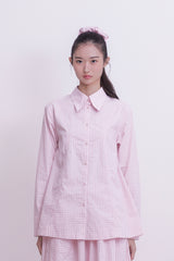 Gingham Check piping hair scrunchie (PINK)