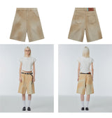 Wide-leg denim bermuda shorts