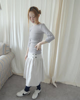 SLOW BUTTON FLARE MIDI SKIRT