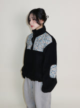 Femme Flower Pattern Quilted Fleece Long Sleeve T-Shirt (Button Detail)