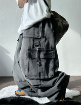 D-RING ZIPPER CARGO BALLOON PARACHUTE LONG PANTS🪽🩵🖤 - 2 COLORS