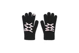 0 4 ribbon knit gloves - BLACK/PINK