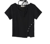【即日発送】button slit string half t-shirts