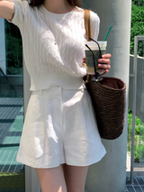 Slow Cable Round Short Sleeve Knit / 10 colors