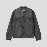 With denim biker jacket