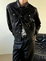 [SET UP가능] Black coating denim jacket