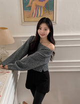Boatneck One Shoulder Wool Crop Knit (6color)
